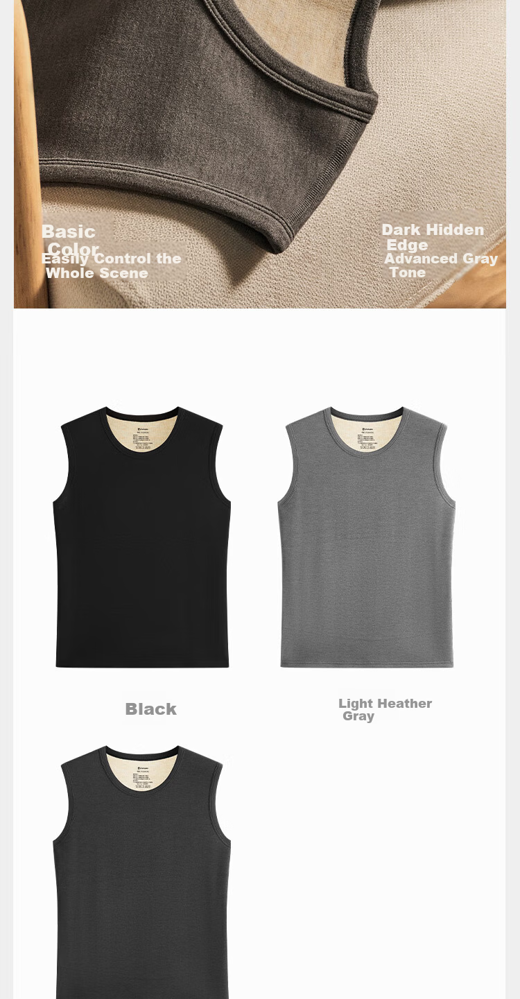 HLA [Little Fire-Max8] Men's Thermal Vest Koala Fleece 360g Antibacterial Heating Patch Warm Shirt Vest 12
