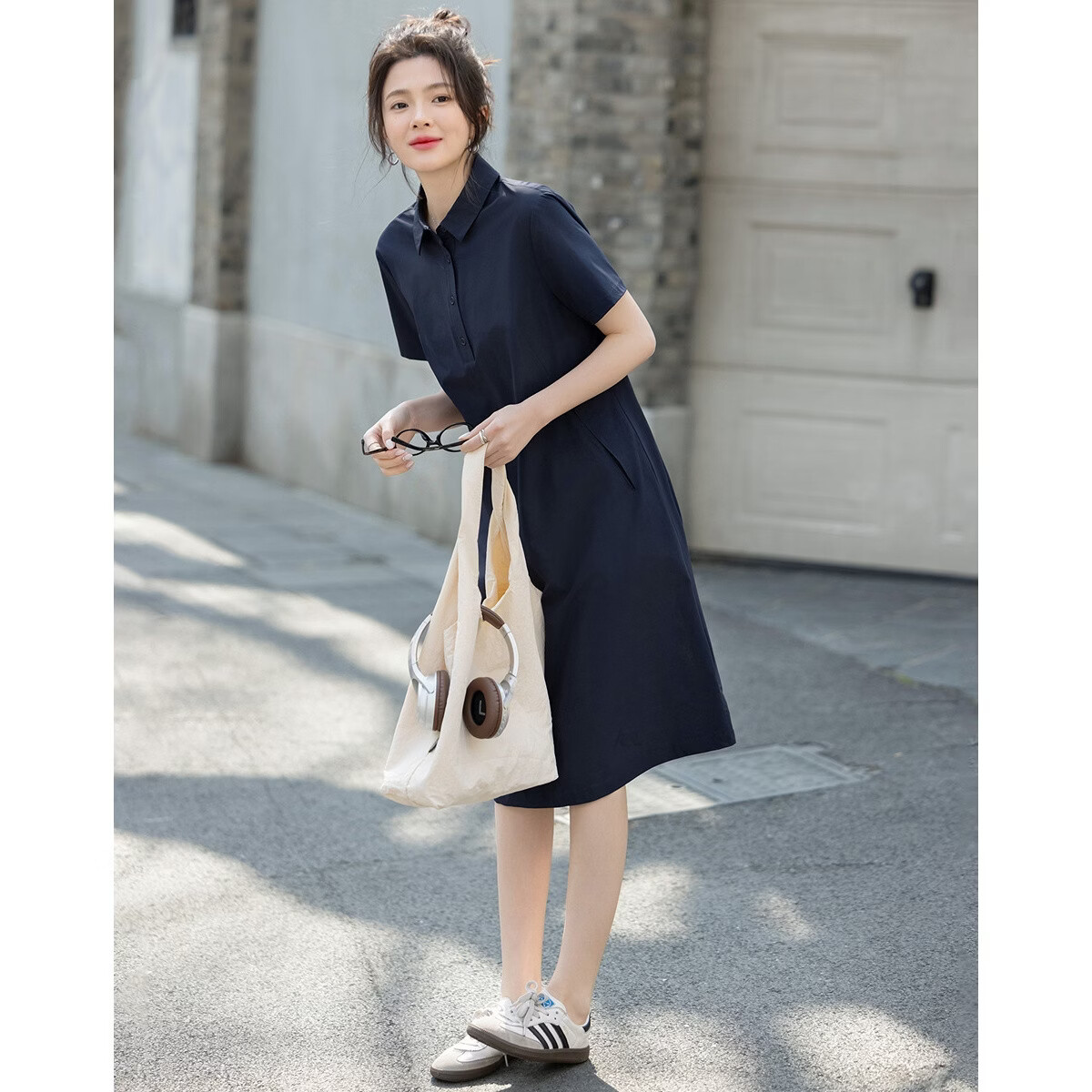 Demana [Cooling Antibacterial Anti-Mite] Summer Urban Simple Lapel Straight Slim Petite Dress for Women High-End Feel