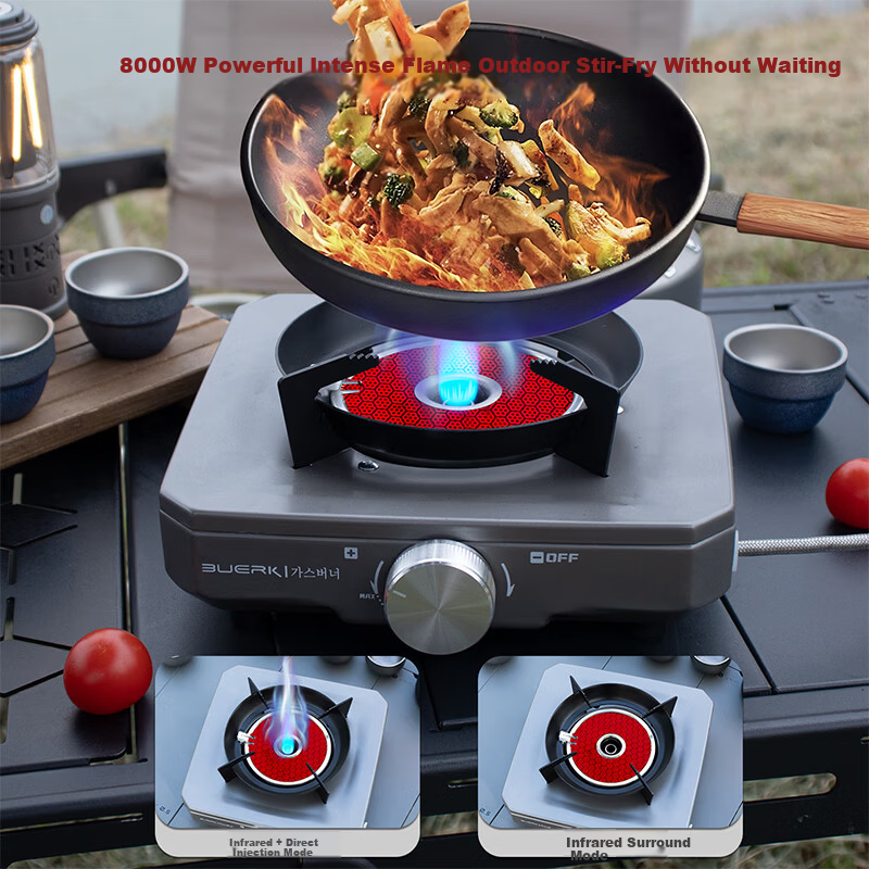 BUERK New Portable Split Cassette Stove Pressure-Stabilized High Flame Outdoor Cooking Gas Stove Dual-Core Titanium Color 8kW