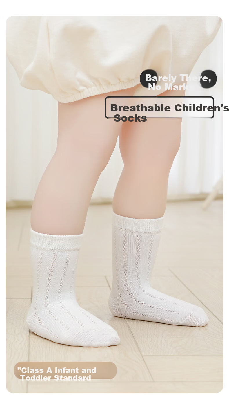 Baby Growth Socks Summer Thin Solid Color Mesh Breathable Antibacterial Non-Binding No-Rim Infant Mid-Calf Socks 1
