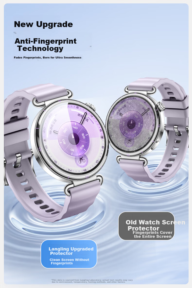 Langling [2-Pack Instant Stick] Huawei Watch GT6 Screen Protector Tempered Glass Full Coverage HD Anti-Scratch Anti-Fingerprint 41MM 8