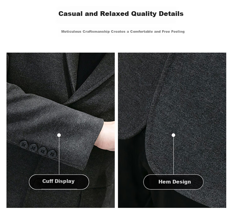ROMON Men's Wool Blazer Spring Autumn Business Casual Jacket Black M 4