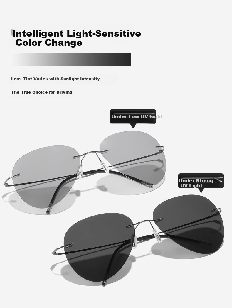 GOGOSOON Frameless Polarized Men's Driving Aviator Frog Sunglasses Ultra-Light Photochromic Sunglasses for Driving 4