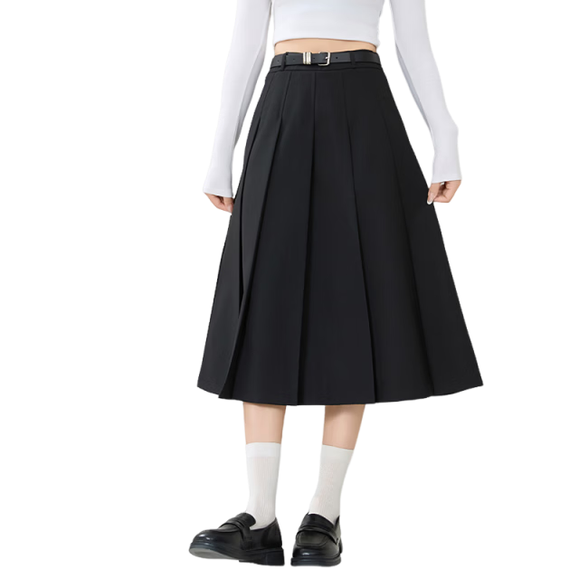 TUCANO Women's High-Waist A-Line Skirt, Gray, Size M, Slimming and Flattering Half Skirt, Simple and Versatile Pleated Skirt