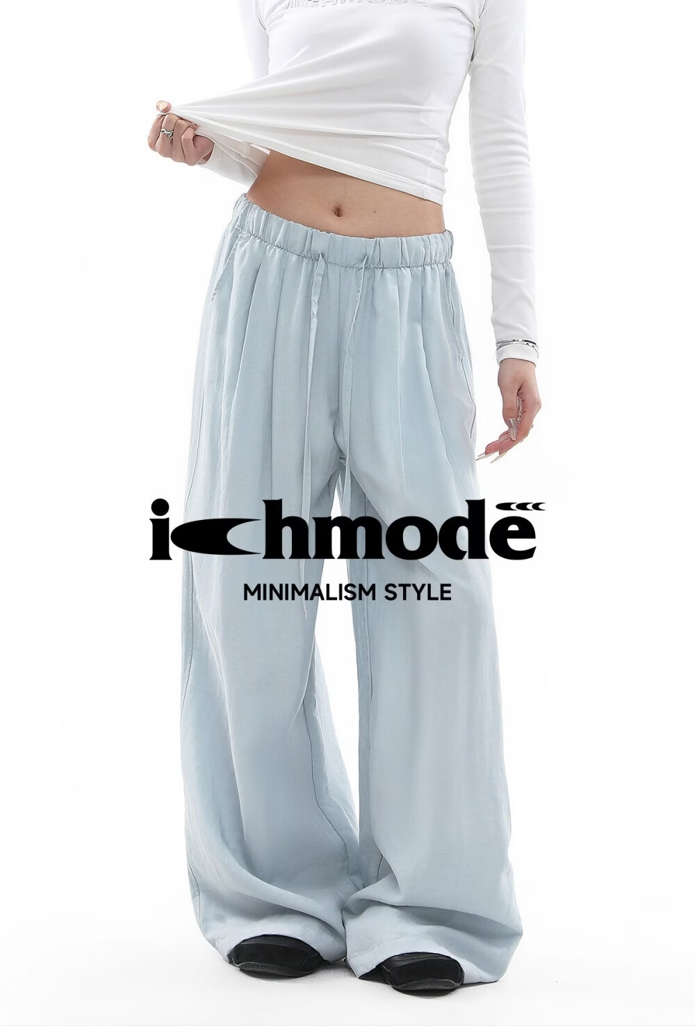 ICH MODE Women's Draped Linen Casual Pants New Loose Straight Wide-Leg Trousers Sports Pants Four Seasons Navy Blue S 1