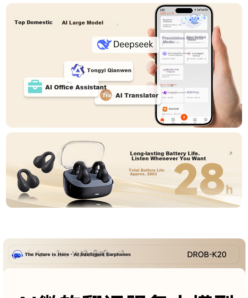 D.ROB D.ROB Clip-on AI Translation Wireless Bluetooth Earphones Power Bank 2-in-1 Long Battery Life Compatible with Huawei Xiaomi Apple K75 Ink Black 5