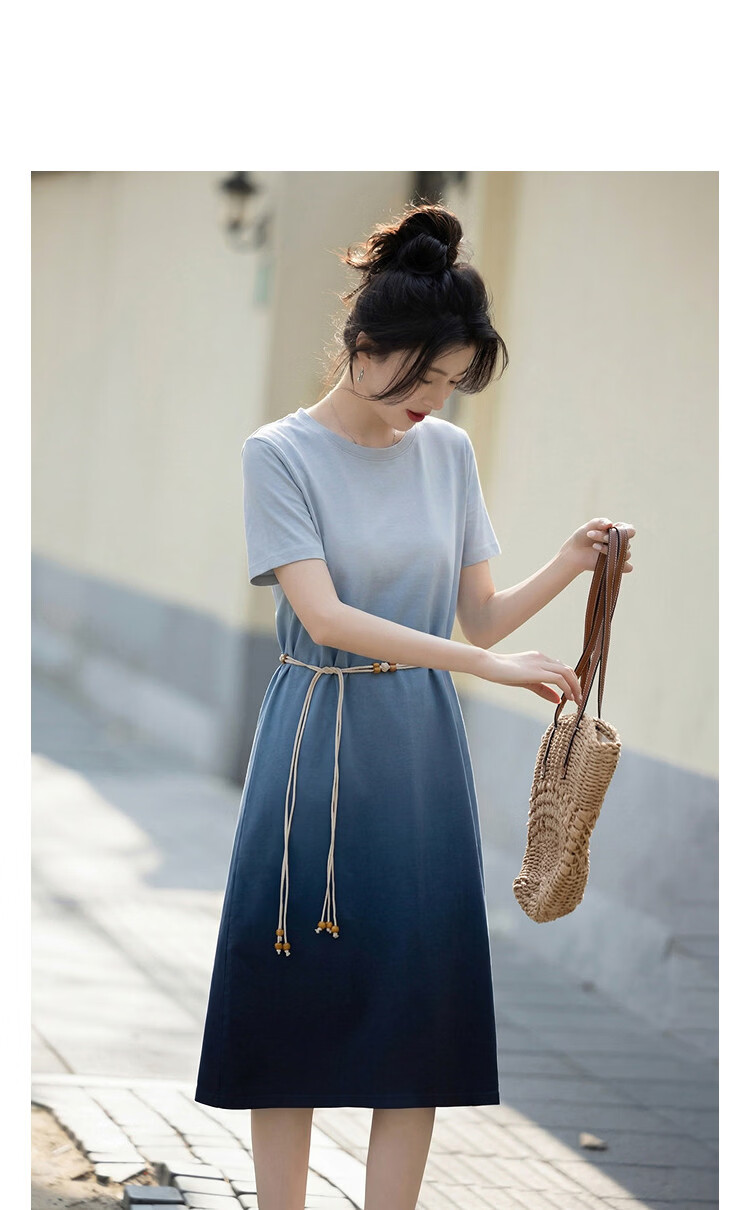 Demana Gradient Tie-Dye Craft Summer Pure Cotton Urban Minimalist Round Neck Belted Slim Fit Dress for Women Premium Feel 10