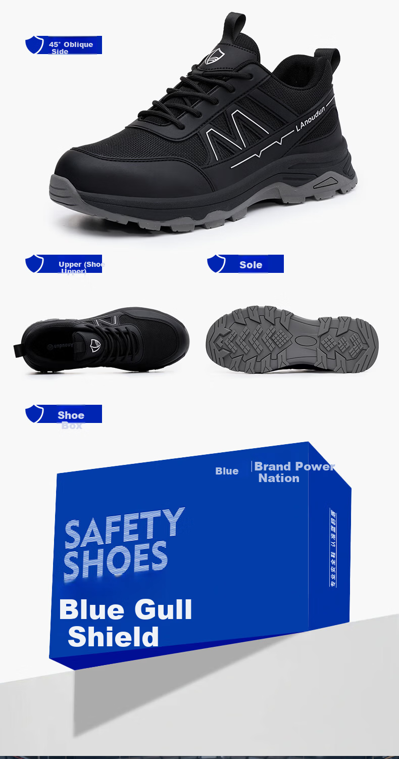 Blue Owl Shield Men's Summer Breathable Anti-Smash Steel Toe Anti-Puncture Lightweight Soft Sole Safety Work Shoes D313 Size 41 10