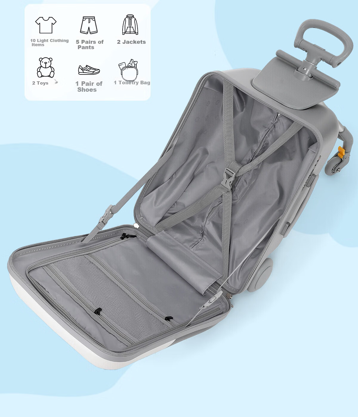 DELETE Kids Ride-On Luggage Suitcase with Detachable Handle for Travel and Boarding 8
