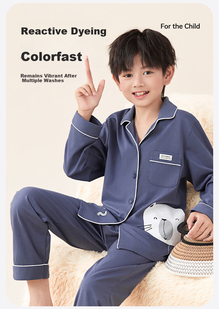 Hodo Boys' Spring Summer Pure Cotton Antibacterial Long Sleeve Pajama Set Cute Cartoon Children's Cotton Homewear for Kids 4