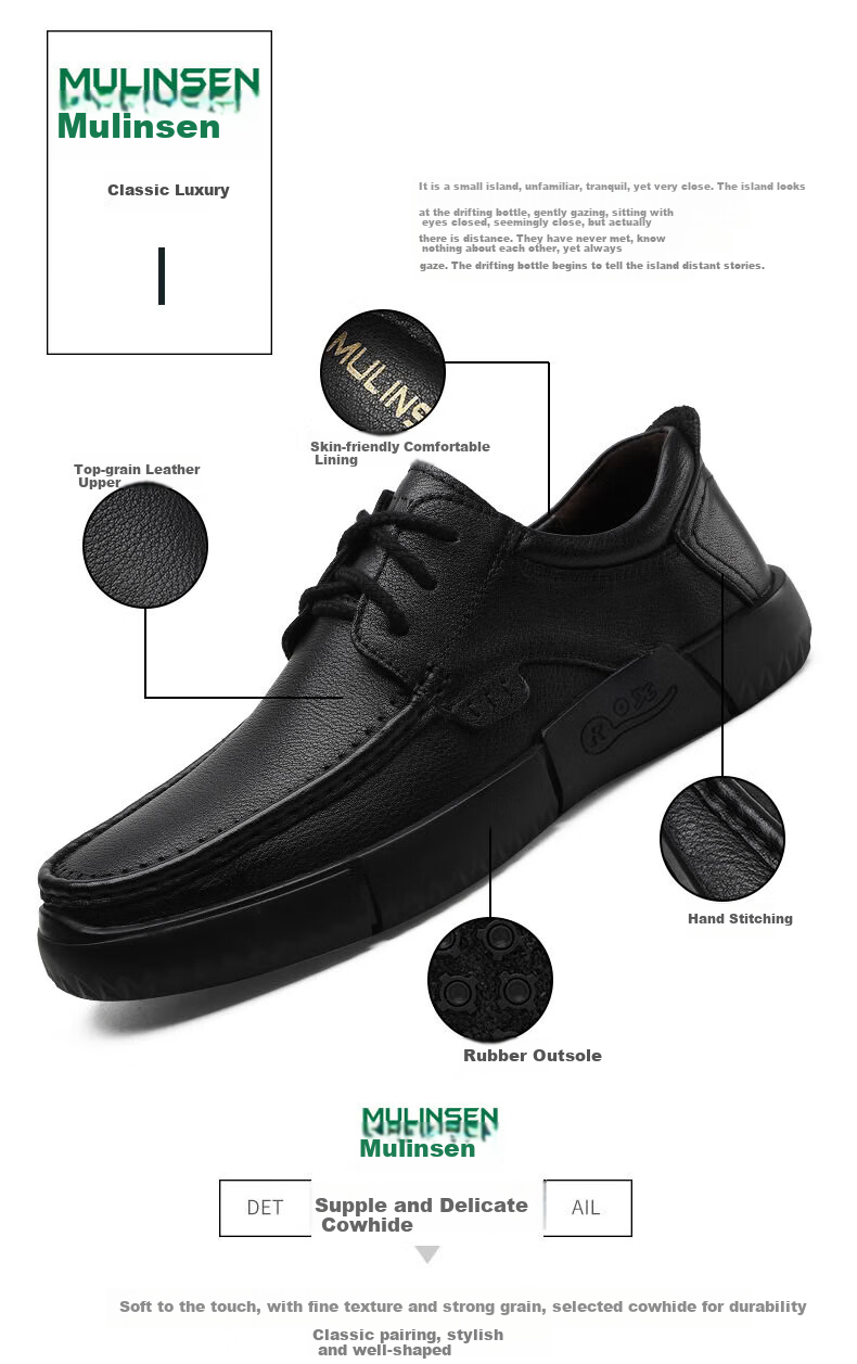 MULINSEN Men's First Layer Cowhide Business Casual Breathable Soft Sole Driving Shoes M9011026 5
