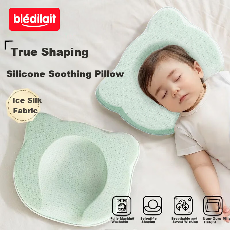 Bledilait Baby Pillow Infant Shaping Pillow Newborn Head Correction Anti-Flat Head Silicone Pillow 0-6 Months