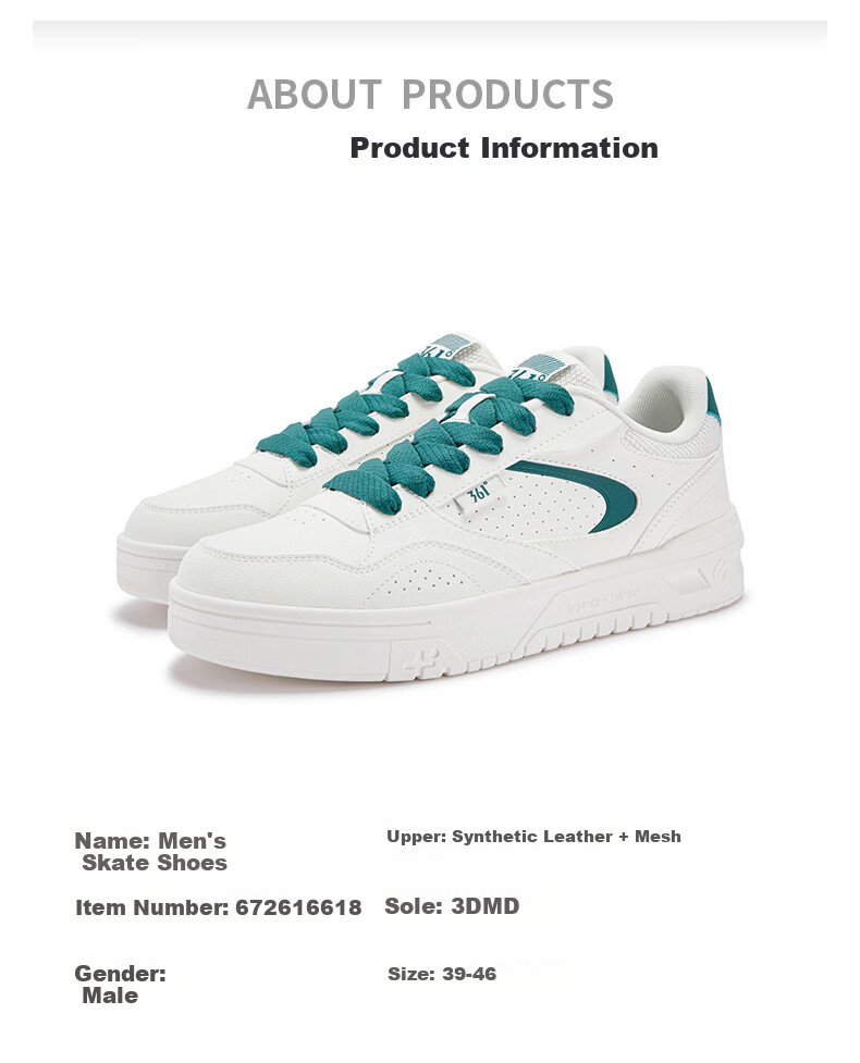 361° Men's Sports Shoes Spring Summer New Retro Leather Basic White Casual Sneakers 672616619-5 31