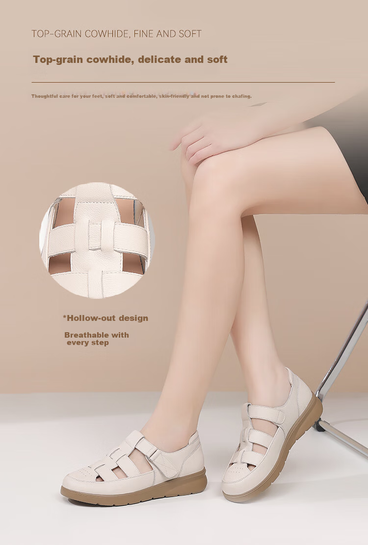 Red Dragonfly Women's Beach Open-Toe Leather Sandals Soft Sole Casual Flat Versatile Shoes WTB251721 Off-White Size 35 2