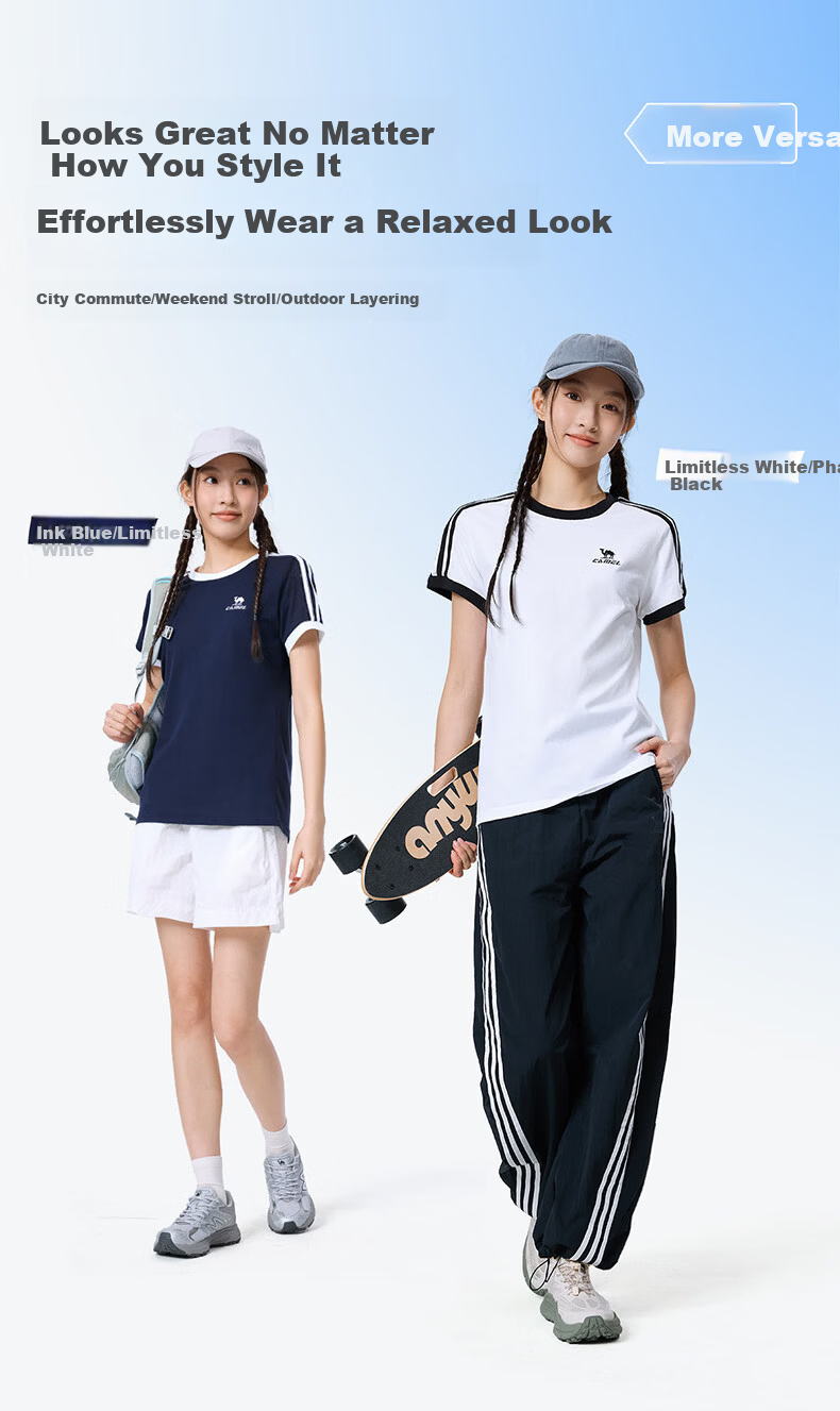 CAMEL Dilireba Style Pure Soft Cotton Oversized Unisex Short Sleeve T-Shirt C36BAXLN090A Dark Blue S 7