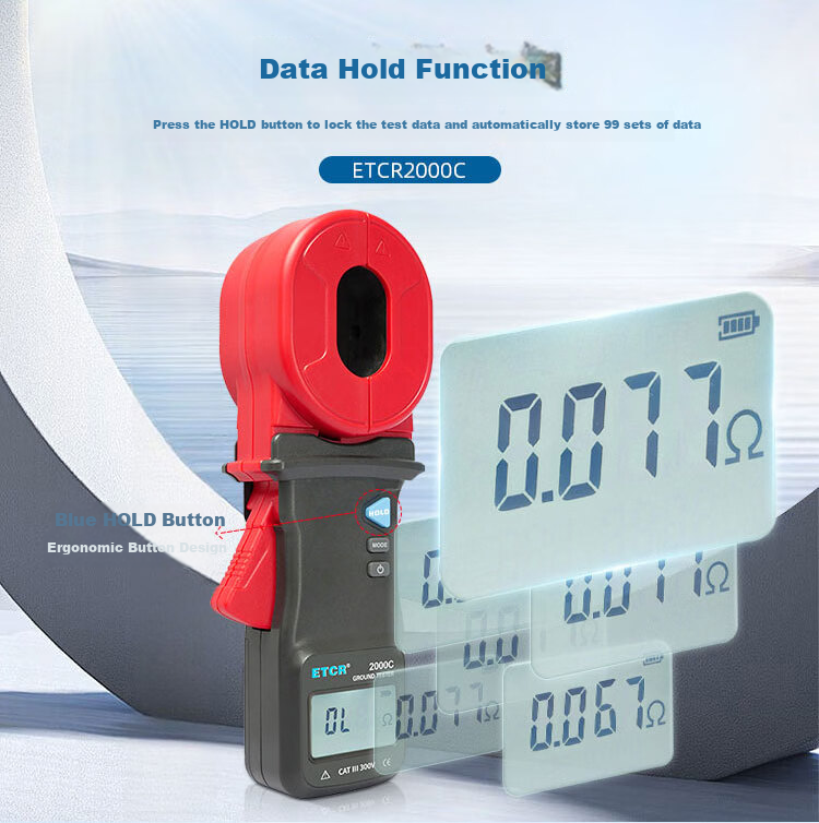 ETCR ETCR2000A Clamp Ground Resistance Tester 500Ω Clamp Meter Lightning Protection Grounding 55×32mm 12
