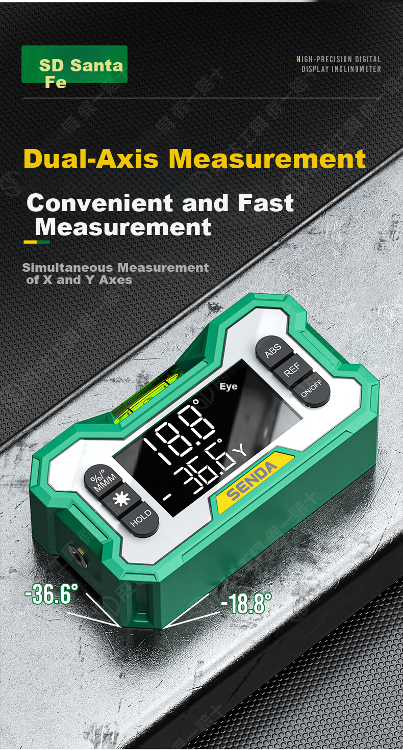 Shengda High-Precision Digital Inclinometer Box Electronic Digital Display Green Light Level with Magnetic Angle Meter Slope Gradient Ruler 6