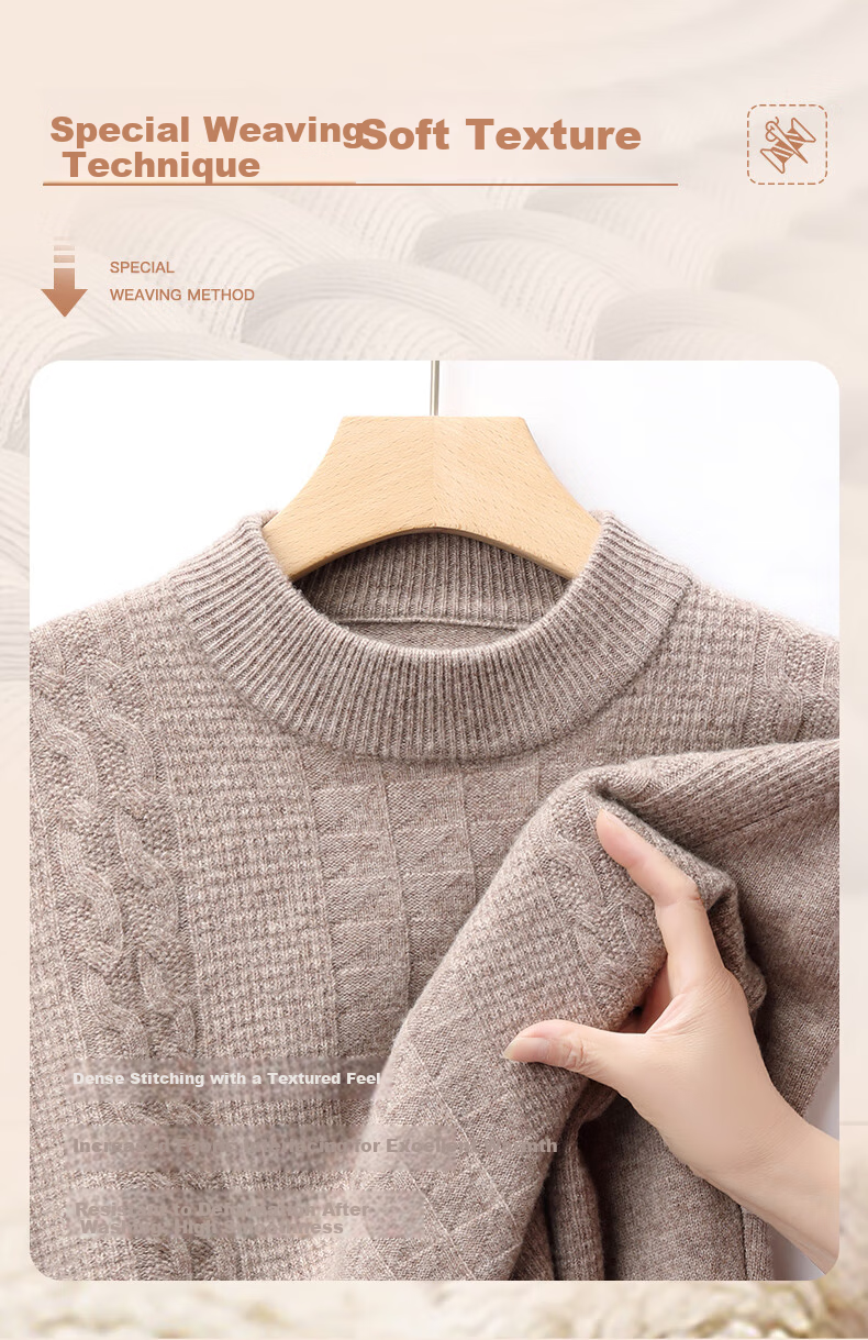 Hengyuanxiang Men's Thick Wool Sweater 100% Pure Wool Winter New Round Neck Casual Knitwear for Middle-aged and Young Men 2