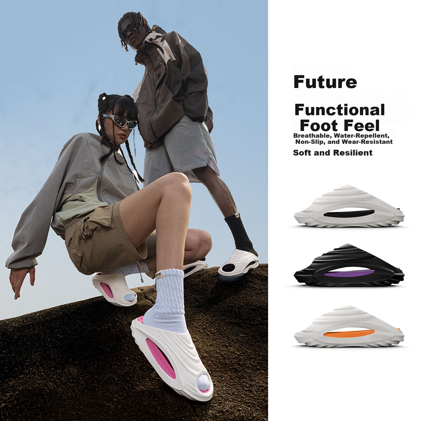 Yasuo Cocoon-Breaking Cooling Slippers 2026 Men's Outdoor Non-Slip Thick-Soled Indoor Home Slippers Women's Summer Black Purple Size 40-41