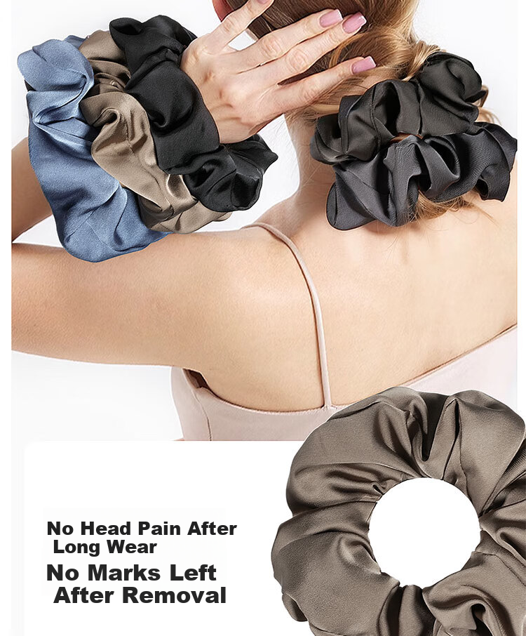 M2KA Pillow Large Intestine Hair Tie Women New Oversized Sleep Satin Hair Rope Hair Care Damage-Free Black Small Size 6