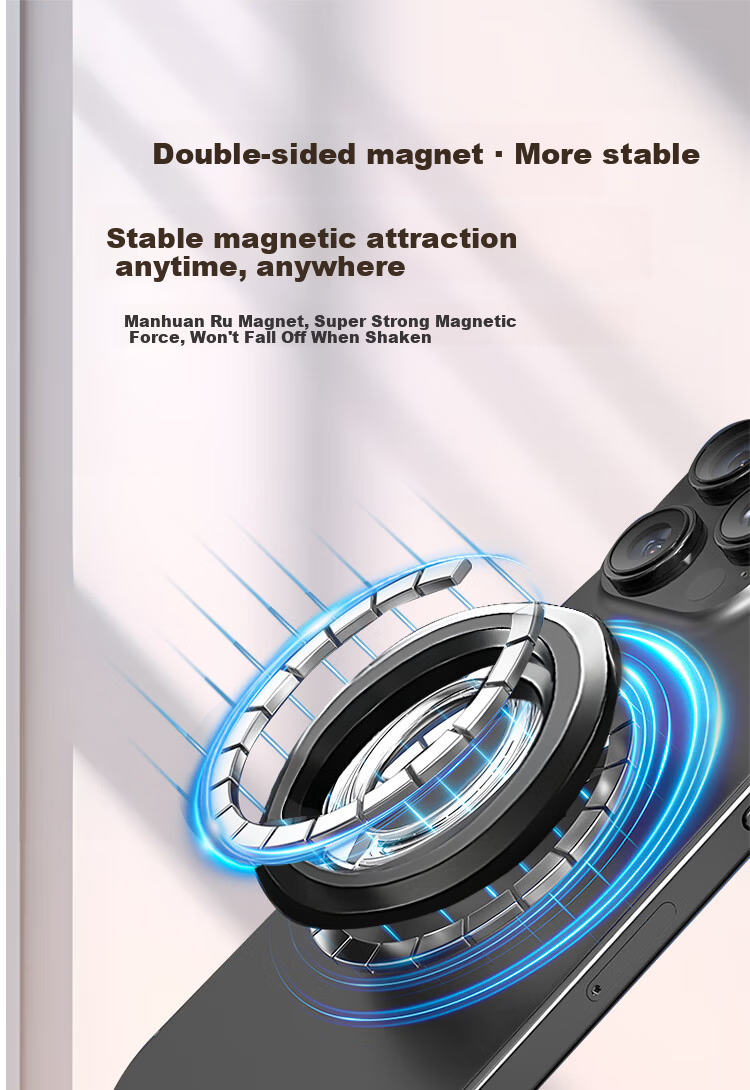 BZBC Dual-Ring Magnetic Car Mount Phone Holder Double-Sided Magnetic MagSafe 360° Rotating Ring Grip Adhesive Fixator 3