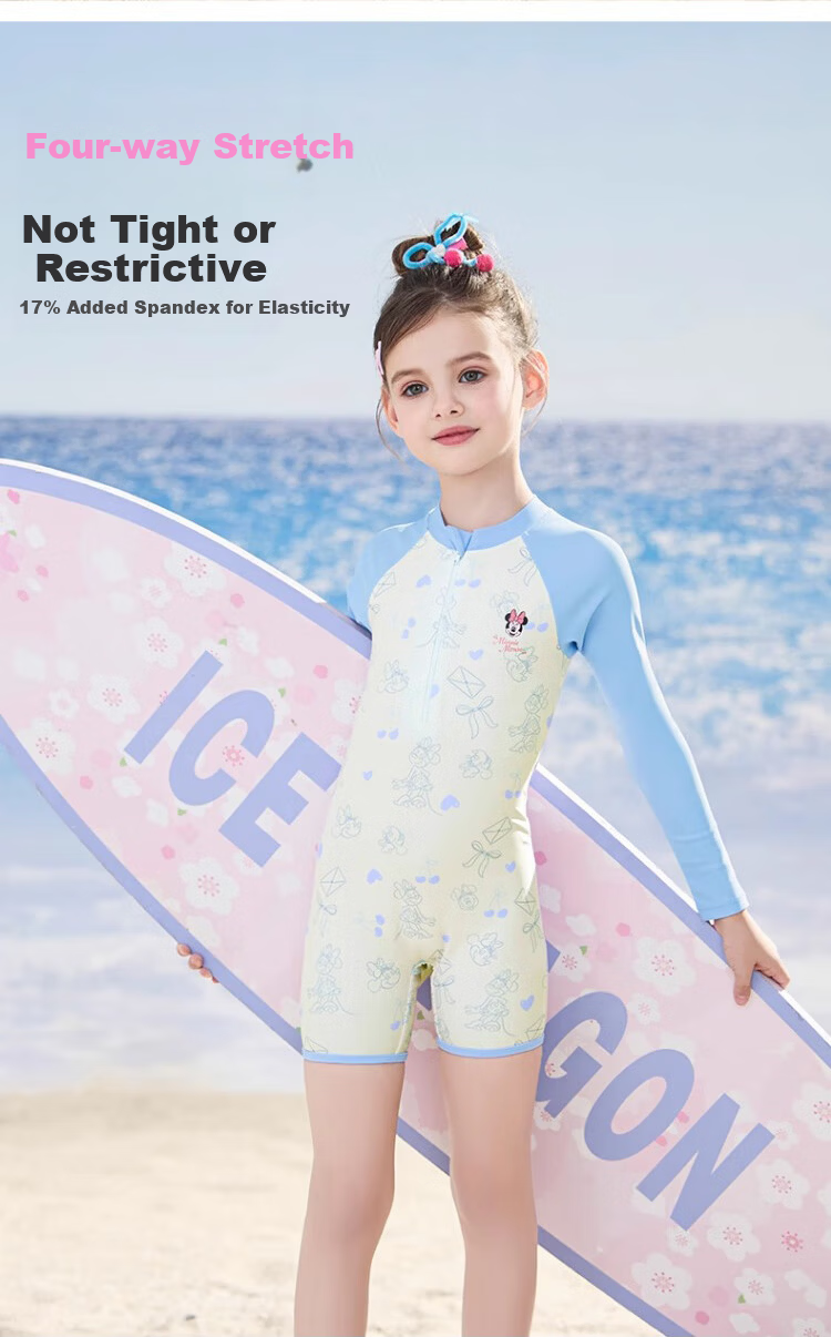 Disney Kids Girls' Swimsuit Long Sleeve Sunscreen One-Piece Swimwear for Ages 6-12 D35363 Blue Size 130 5