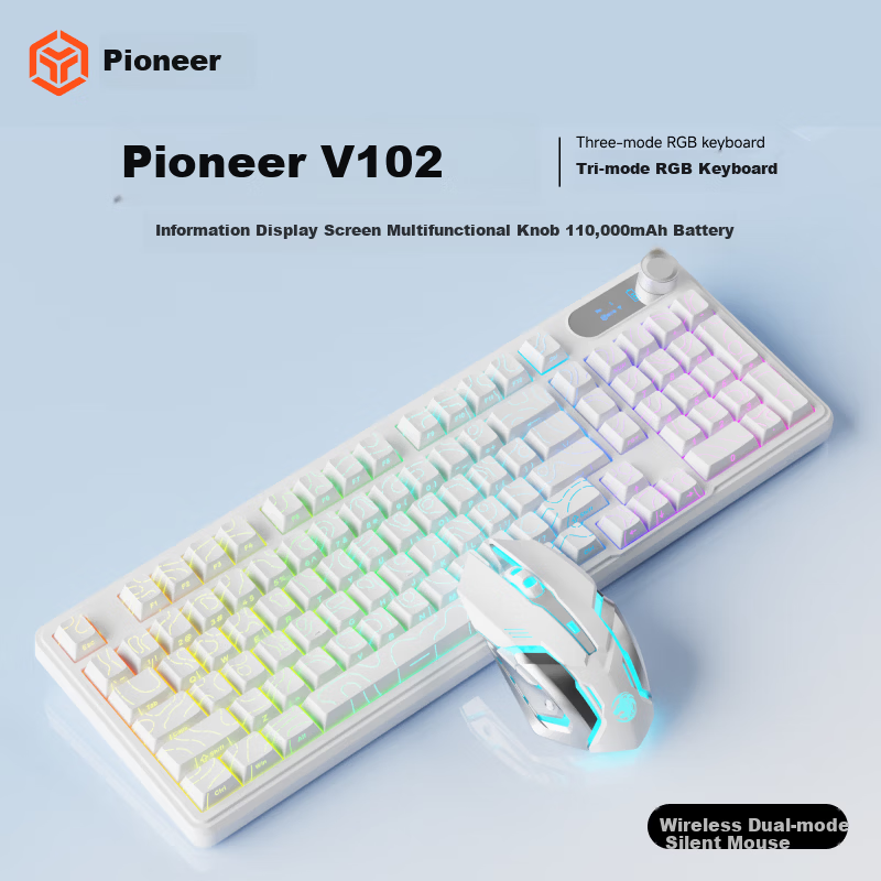 EWEADN V102Ultra Wireless Keyboard and Mouse Combo Three-Mode Office Mechanical Feel Silent Membrane Keyboard 10,000mAh Desktop Laptop Universal Peripheral Set 99 Keys