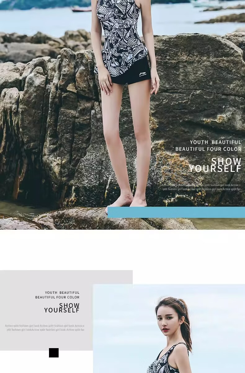 LI-NING Women's Adult Training Swimwear 2026 New High-End One-Piece Swimsuit for Hot Springs, Tummy Control, Slimming, Plus Size 4