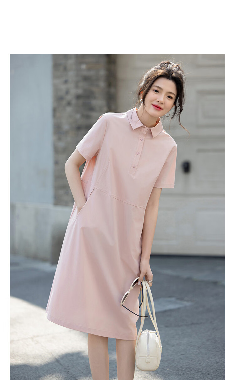 Demana [Cooling Antibacterial Anti-Mite] Summer Urban Simple Lapel Straight Slim Petite Dress for Women High-End Feel 11