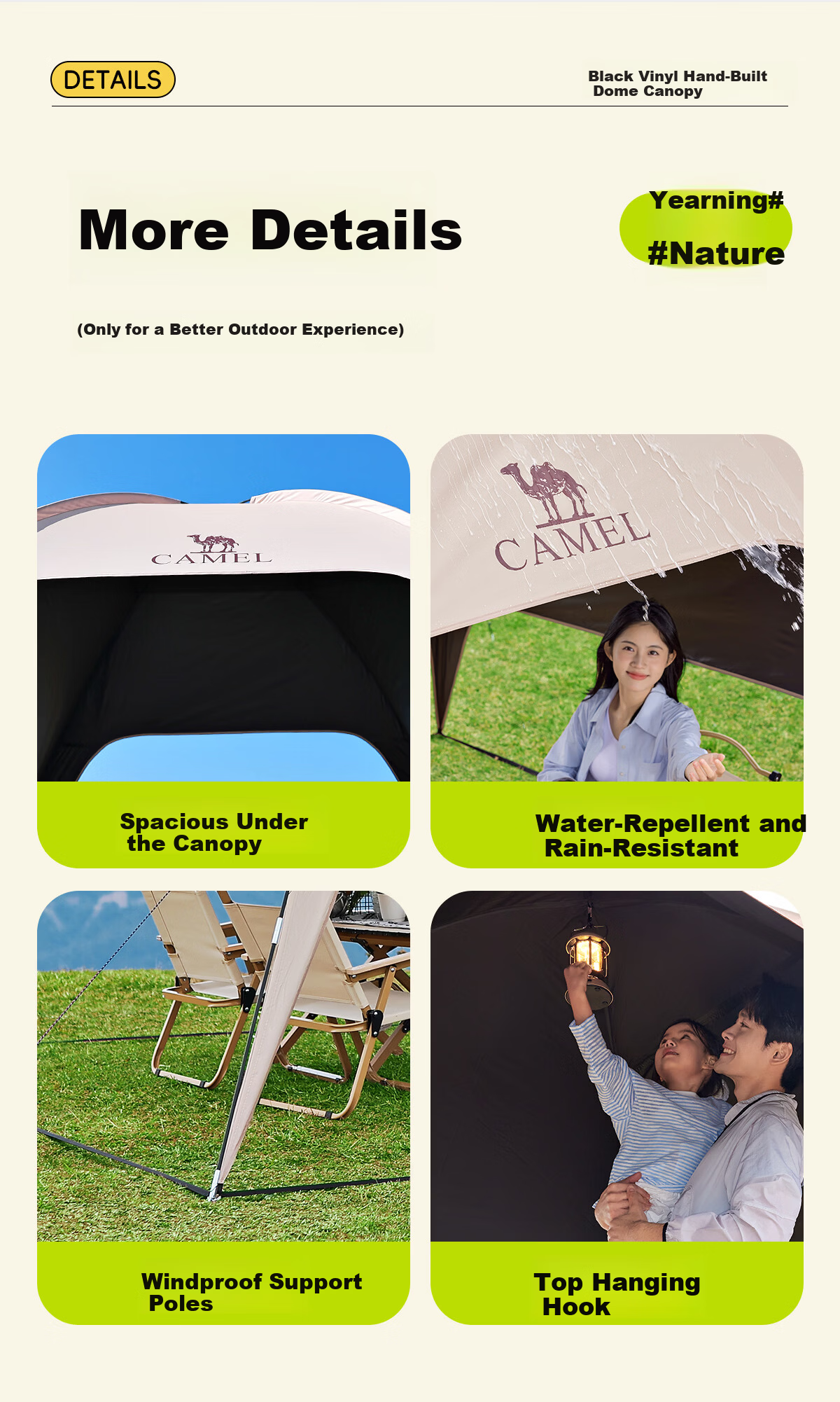 CAMEL Dome Canopy Tent Outdoor Camping Integrated Sunshade Black Coated Easy Quick-Open Umbrella Fabric 2025 New Model 4002 29