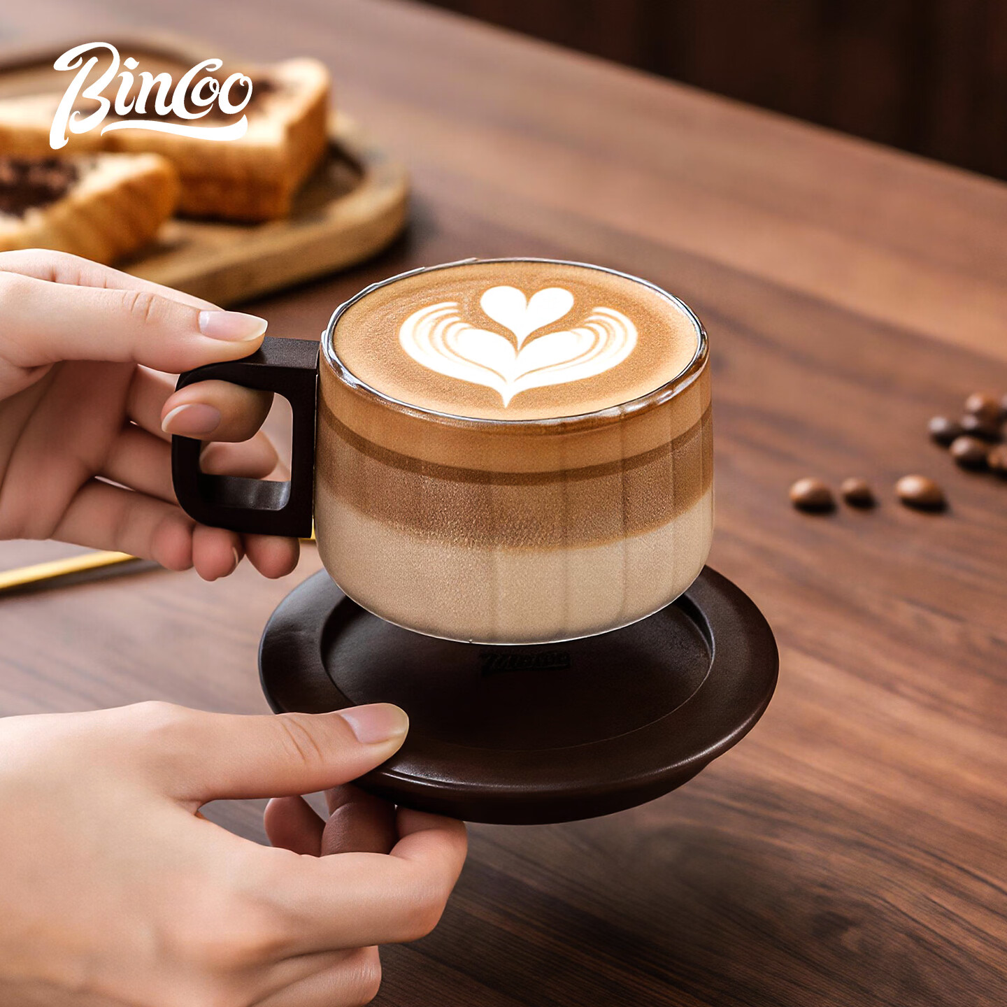 Bincoo Japanese Style Coffee Cup and Saucer Set High-End Afternoon Tea Gift Box with Spoon Stylish Glass Coffee Cups