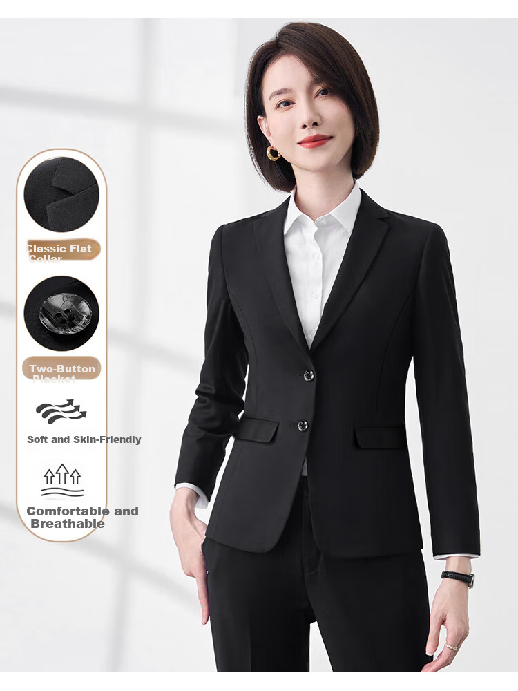 ROMON Women's Blazer Suit Professional Solid Slim Fit Casual Workwear High-End Jacket 10
