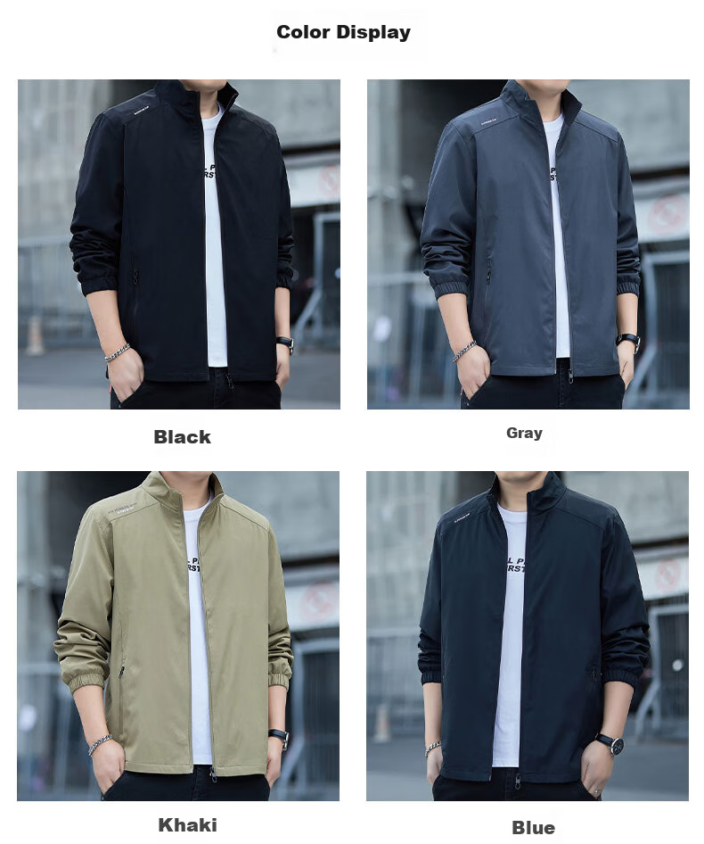 Romon Men's Jacket Spring Versatile Comfortable Business Casual Stand Collar Executive Coat Black 3XL Model 2366 7