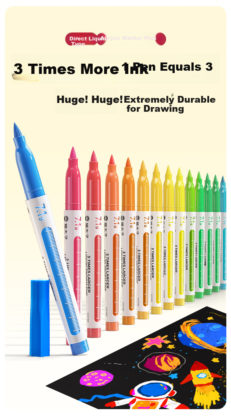 Cat Prince 24-Color Large Capacity Direct Ink Acrylic Markers Soft Tip Washable Watercolor Pens for Kids New Year Birthday Gift 1