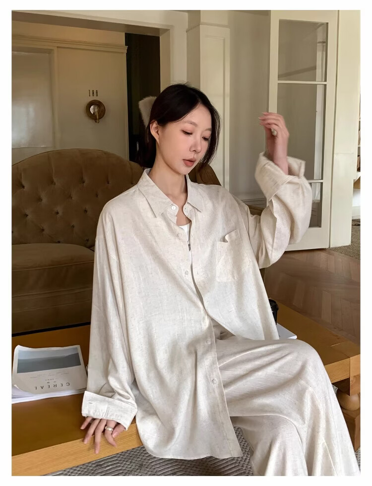 ICH MODE "Bangkok Holiday" Linen Shirt Women Lazy Style Physical Sun Protection Long Sleeve Shirt Linen Color L 26