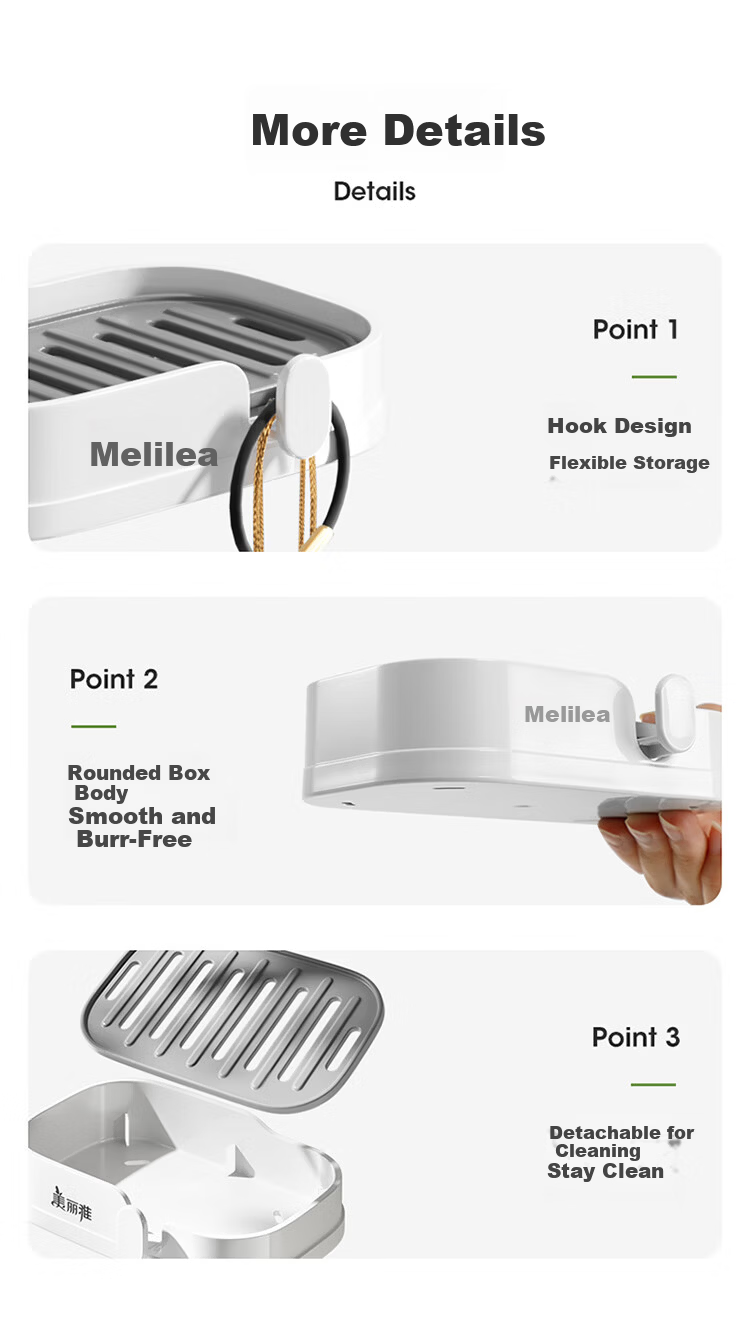 Meiliya Wall-Mounted Double-Layer Draining Soap Dish No-Drill Bathroom Soap Holder Household Soap Box 11