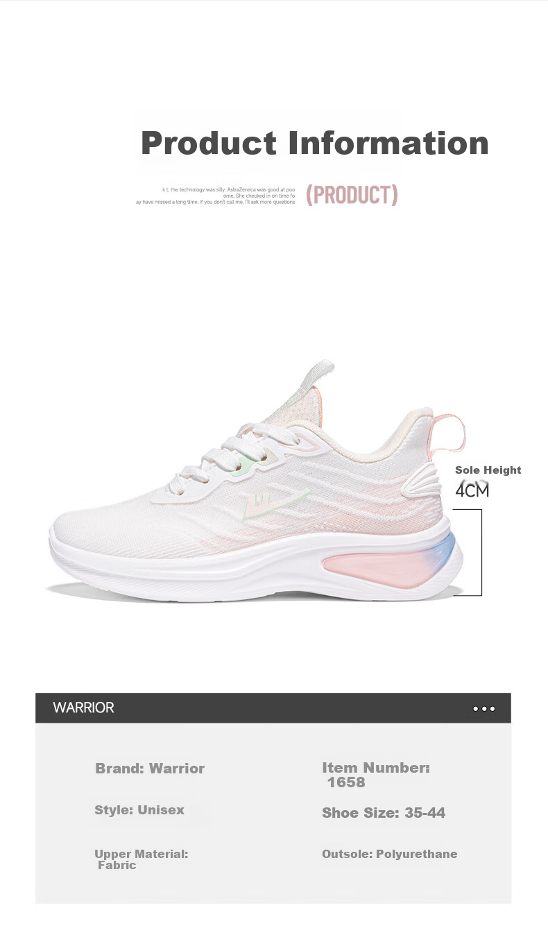 Warrior Official Women's Casual Shoes 2026 Summer Breathable Sports Shoes New High-Height Comfortable Running Shoes White Pink Size 39 5