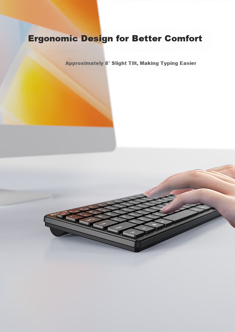 Founder W6226 Chocolate Keycaps Wireless Mini Keyboard and Mouse Set Portable Ultra-thin External Laptop Small Keyboard Wireless Compact Keyboard and Mouse Set Black 4