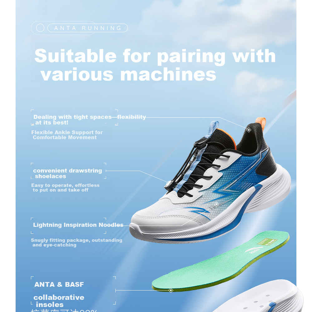 Anta Kids Cloud Running Boys and Girls Running Shoes 2026 Rebound Shock Absorption Sports Shoes Casual Sneakers A12615501H 5