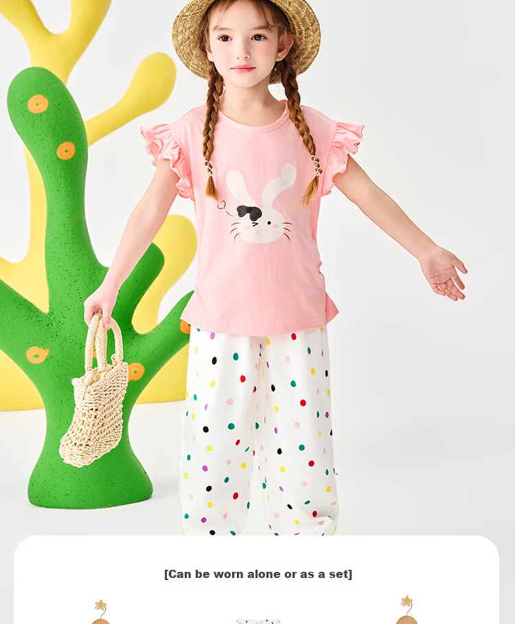 Badibadi Summer Baby Toddler Girls Cotton Short Sleeve T-Shirt and Pants Set Lightweight Breathable Doll Baby Size 90 6