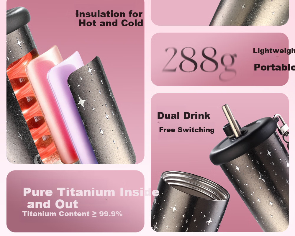 Fuguang Pure Titanium Insulated Water Bottle for Women High-Value Titanium Straw Portable Coffee Tea Cup Gift 9