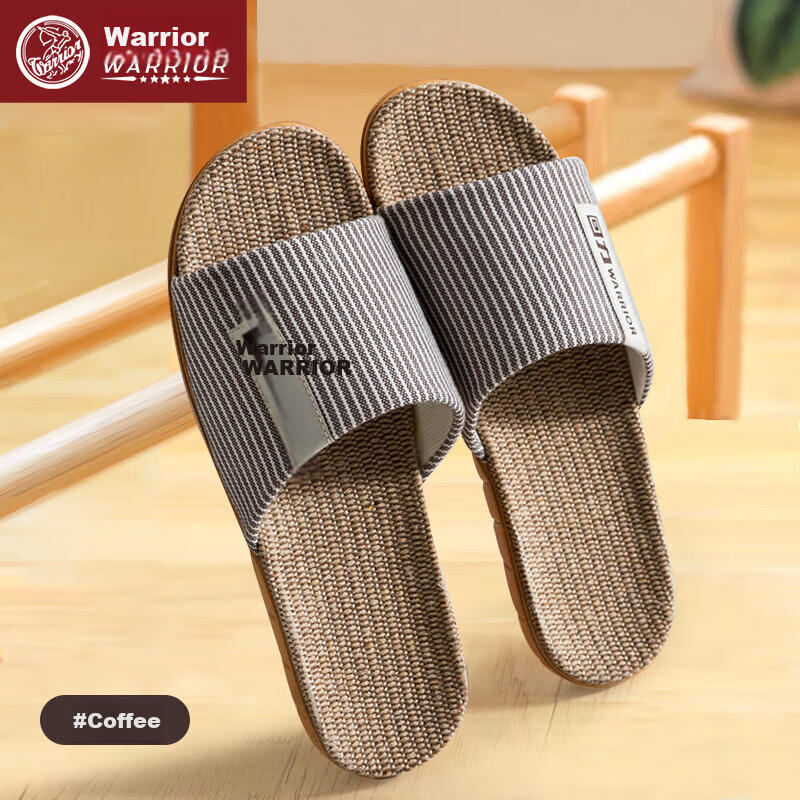 Warrior Linen Men's Indoor Non-Slip Odorless Silent Soft Sole Floor Slippers 0031 Coffee