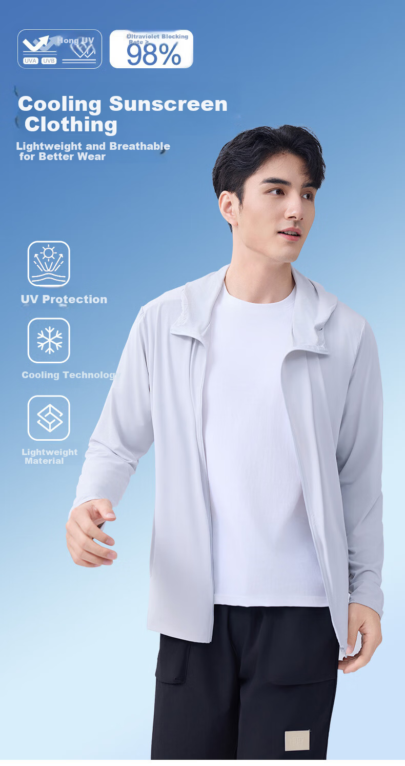Langsha Men's Ice Silk Sunscreen Jacket Spring Summer UV Protection Ultra-Thin Breathable Outdoor Skin Jacket Fishing Coat 1