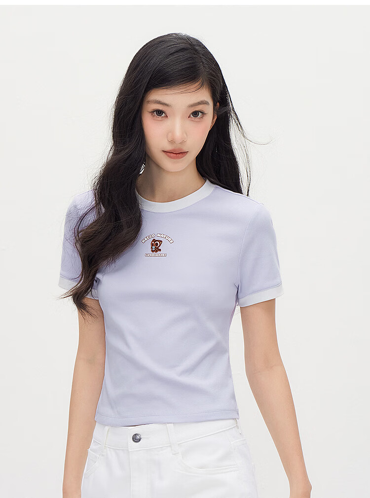 Semir Cooling T-Shirt | Luo Xiaohei Short Sleeve T-Shirt for Women Summer Short Color-Block Slim Fit Shoulder 2026 Top 109326100015 13