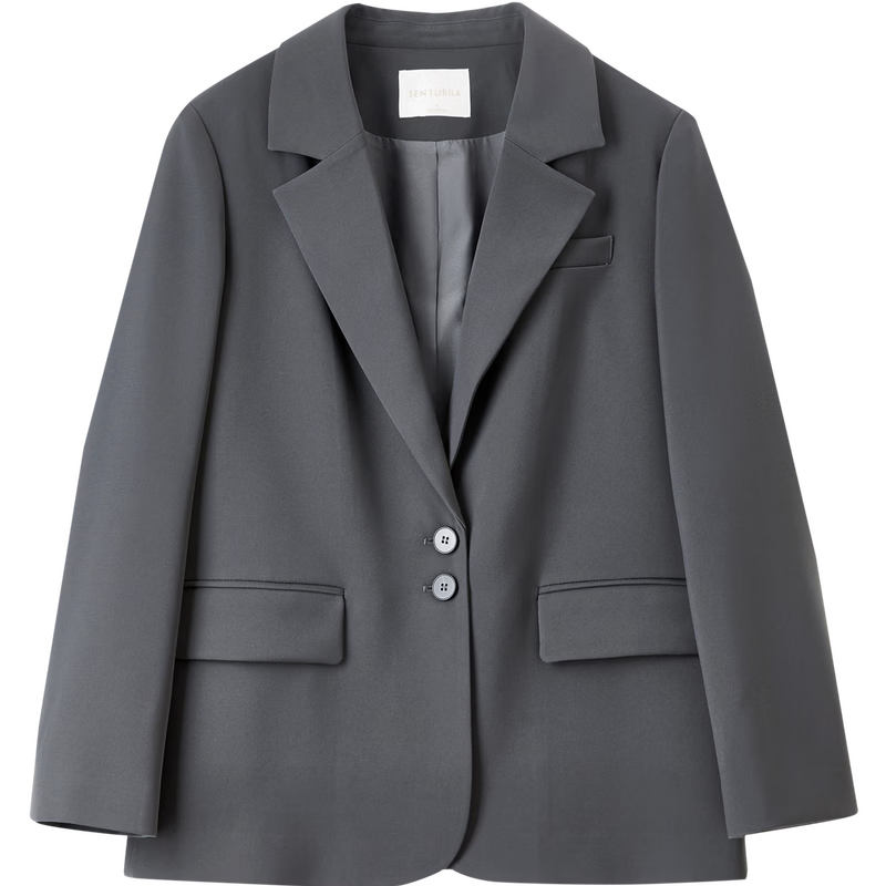 Sentubila Intelligent Women's Blazer, Autumn Season, No-Iron, Casual Loose Fit Jacket, Elegant Top, Dark Gray, Size L