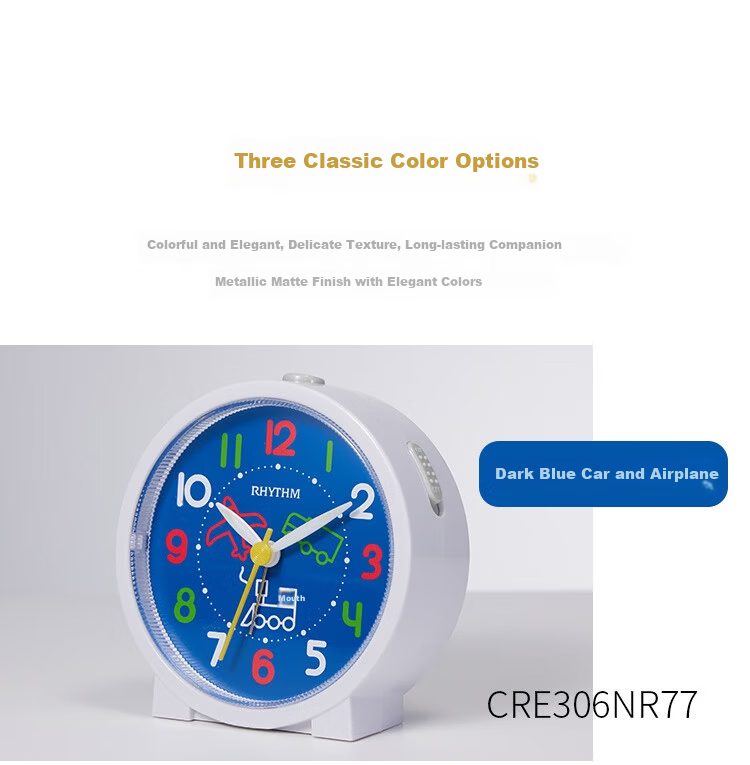 RHYTHM Student Alarm Clock Cute Creative Children's Bedside Clock 9.3cm Dark Blue CRE306NR77 Back to School Season 10