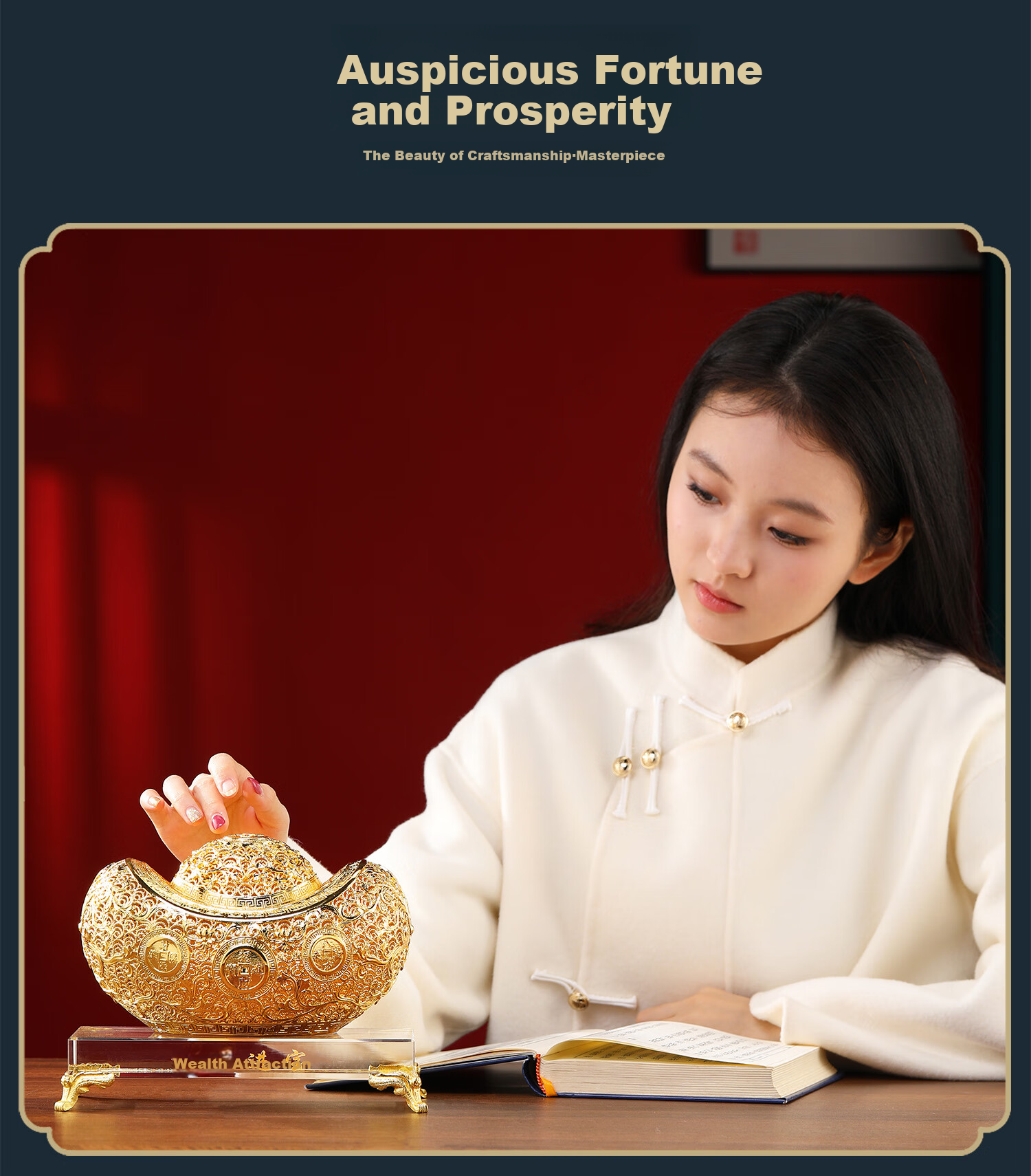 Daming Copper Craftsman Filigree Yuanbao Copper Ornament Living Room Entrance Office Creative Decoration High-End Lobby Opening Housewarming Gift 5