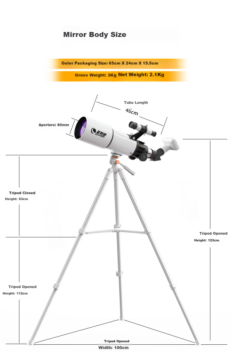 Celestron StarBright 80 Telescope with Screen High-Power HD Moon and Sky Viewing Astronomical Telescope Educational Gift for Students Birthday Holiday 30