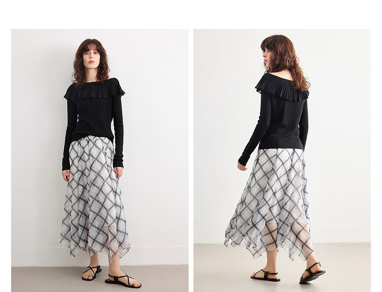 Demana Extra Romantic Summer Vintage Plaid Chiffon Print Elastic Waist Irregular Lightweight Flowing Women's Skirt 10