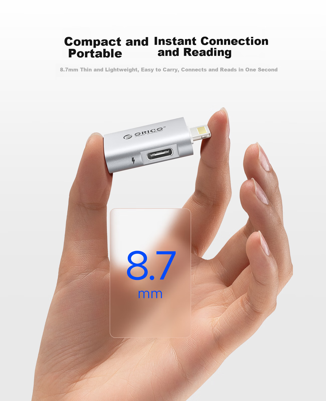 ORICO Type-C to Lightning Adapter for Apple Mobile SSD Compatible with iPhone 14/13 Pro/Max/12/11/8/7/6s 6